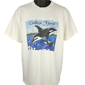 Killer Whale T Shirt Vintage 90s College Fjord Alaska Glaciers Nature Tee Mens
